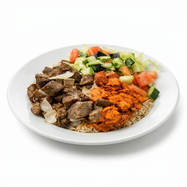 Lamb and Chicken Over Salad.