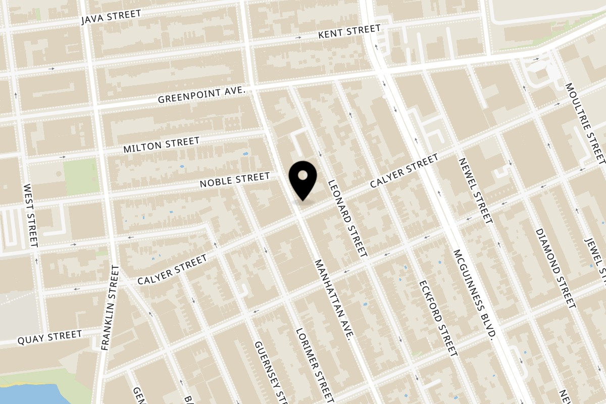 Map showing the location of God Bless USA Deli on 818 Manhattan Ave in Brooklyn